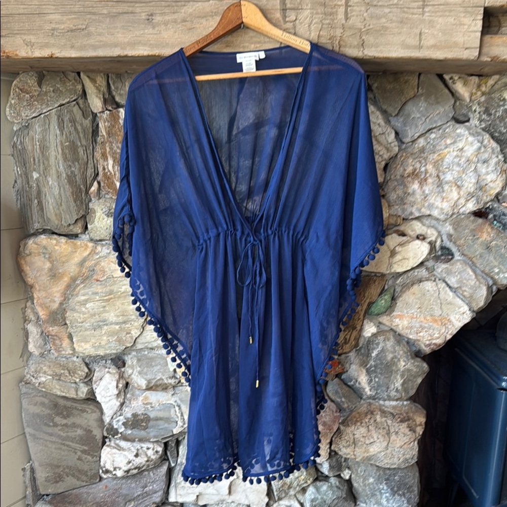 Bleu Rod Beattie Gypset Caftan Swim Cover-up Tunic w/Tassels size Large